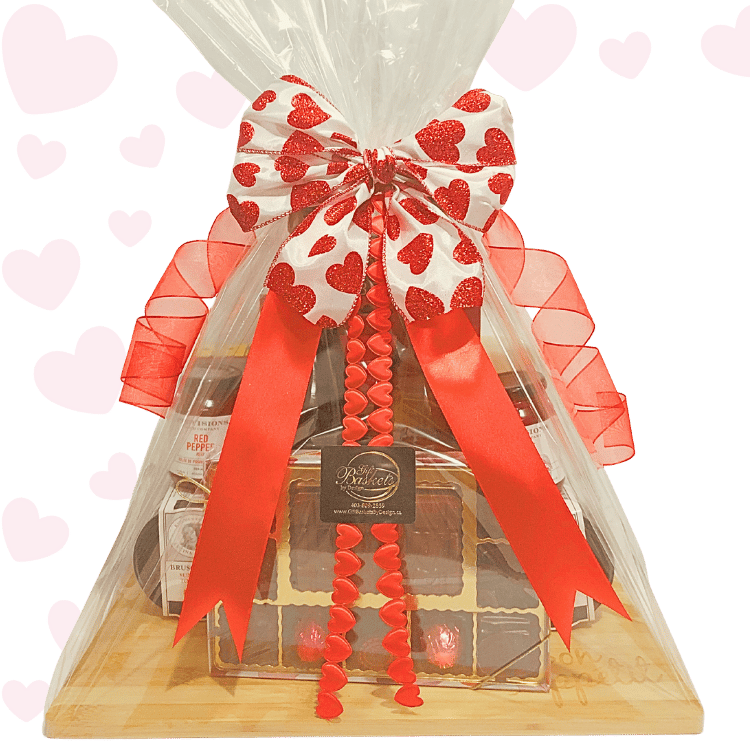 Romantic Valentine’s Day wine and cheese board gift prepared in Calgary
