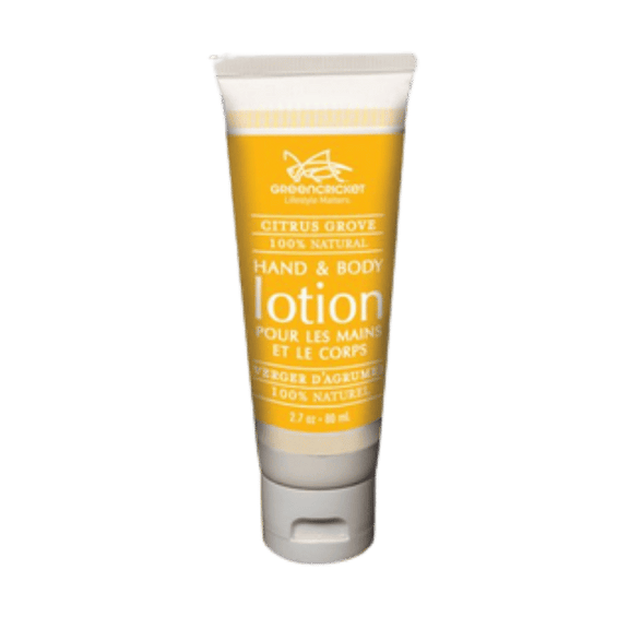Green Cricket Hand and Body Lotion bottle in Citrus Grove scent, shown upright against a clean white background.