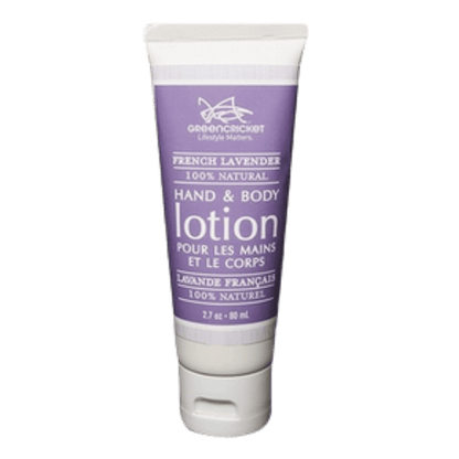 Green Cricket Hand and Body Lotion bottles in French Lavender scent, shown upright against a clean white background.