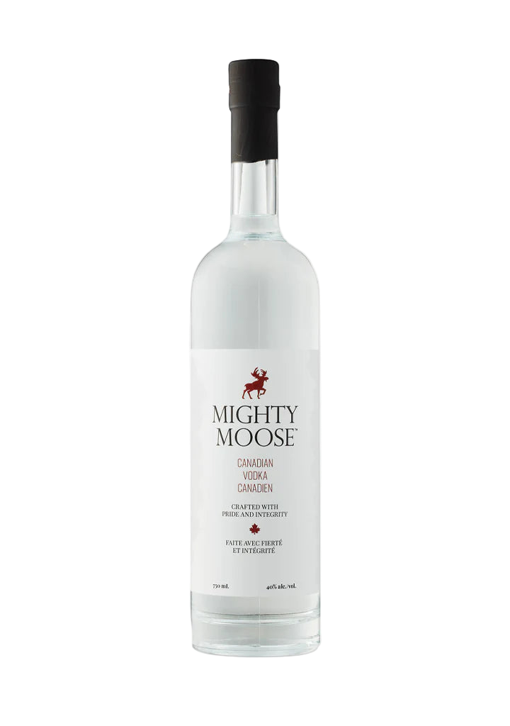 Mighty Moose Vodka bottle on a white background