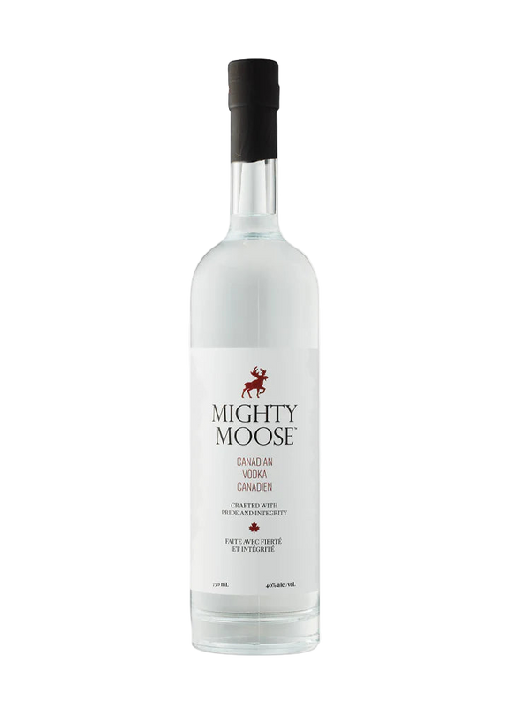 Mighty Moose Vodka bottle on a white background