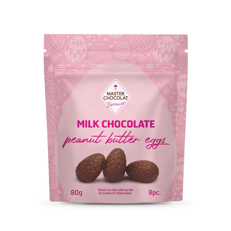 Milk chocolate peanut butter Easter eggs by Master Chocolat, wrapped in festive spring packaging, perfect as a sweet seasonal gift add-on.