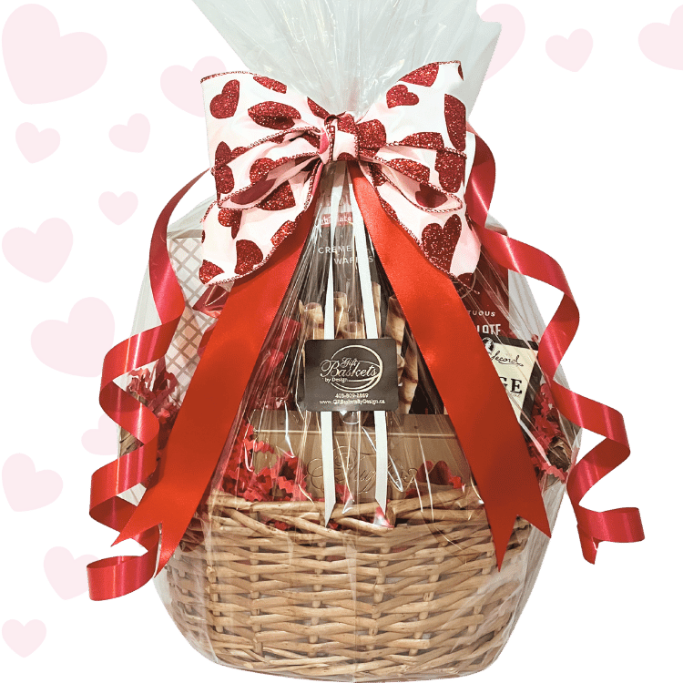 Valentines Day gifts Calgary - Sweet Talk Chocolate Sweets Gift wrapped with heart theme bows and red Valentine's Day ribbon