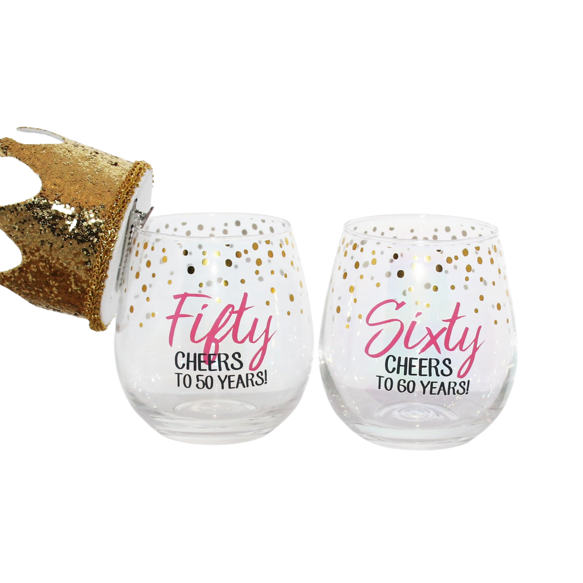 Birthday Celebration Stemless Wine Glass & Clip-On Crown