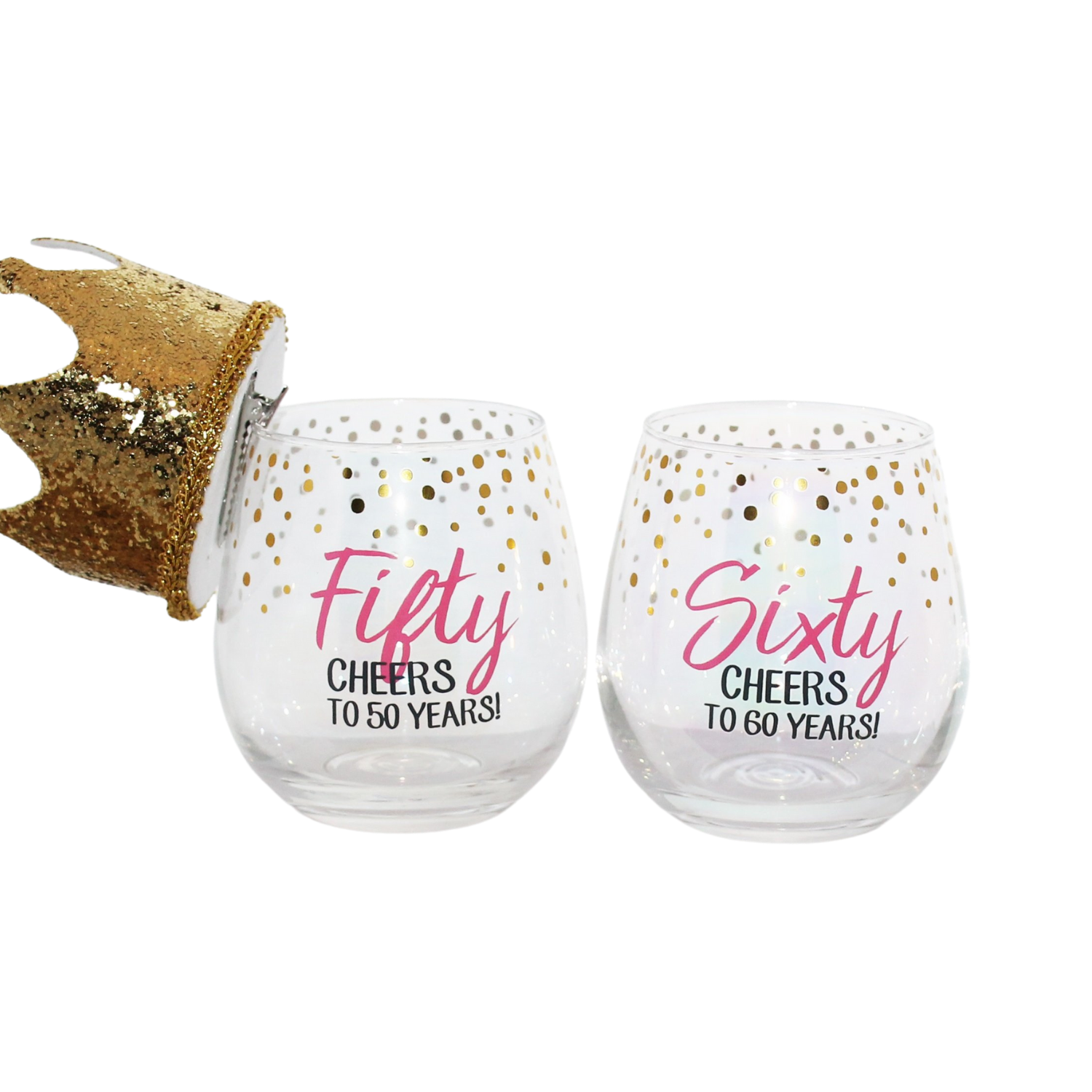 Birthday Celebration Stemless Wine Glass & Clip-On Crown