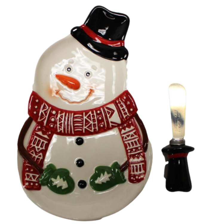 Snowman Cheese Plate with Spreader Knife