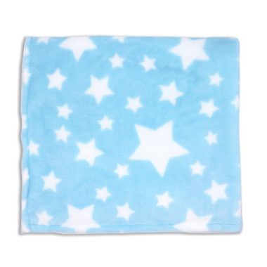 Soft plush baby blanket with star pattern by Baby Mode, shown in blue.