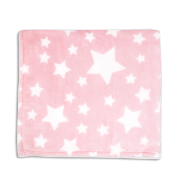 Soft plush baby blanket with star pattern by Baby Mode, shown in pink.